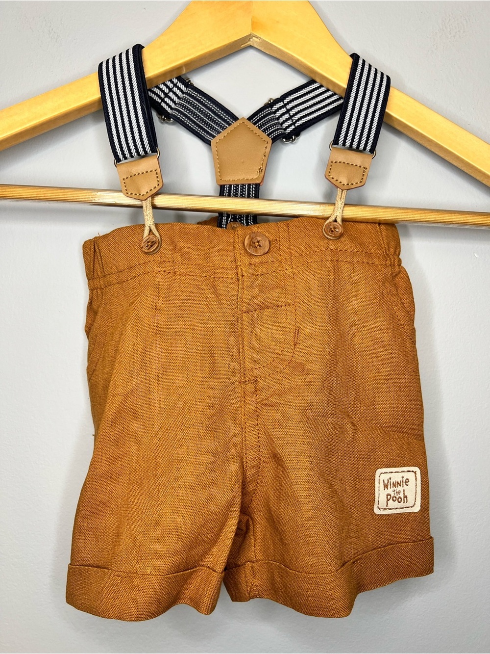 Disney Baby "Winnie the Pooh" Suspender Shorts Newborn 0-3 Months Baby Boy Photo
